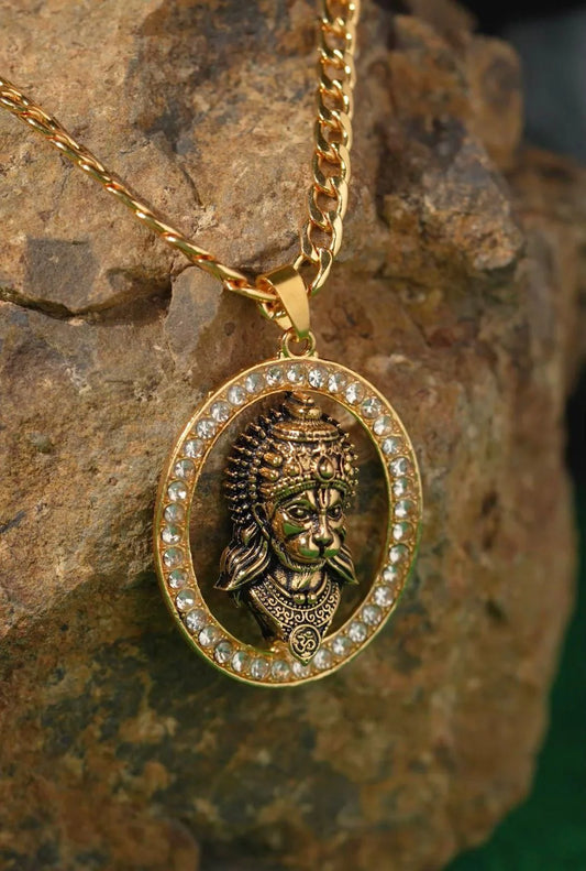 Gold-plated Hanuman Face Diamond Alloy Pendant Locket